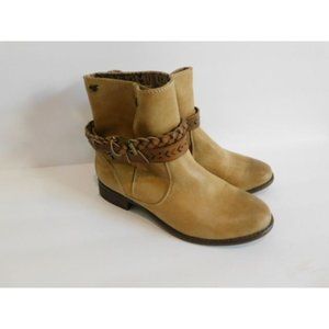Roxy Vegan Faux Leather Skye Belted Ankle Boots size 6 Tan